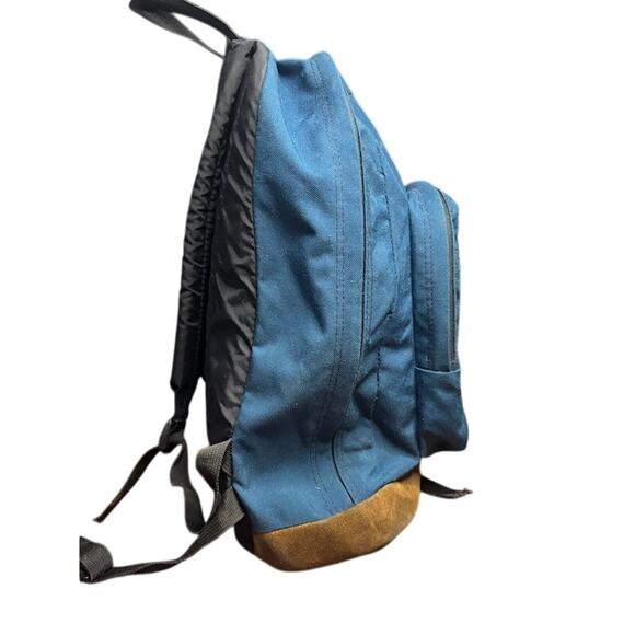 Vintage 90s 1994 JanSport Blue Green Backpack Suede Leather Bottom Backpack - Picture 2 of 12